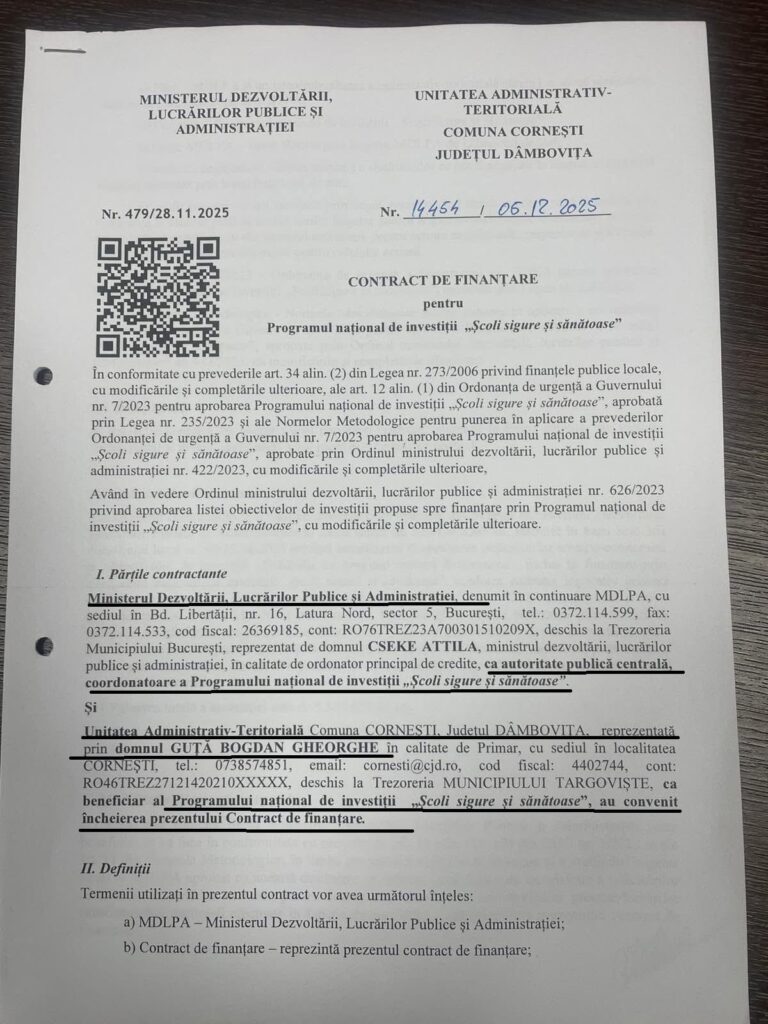 Bogdan Guță, primarul Comunei Cornești din Județul Dâmbovița,  atrage investiții record: peste 20 de milioane de lei pentru educație și semnarea contractului de execuție pentru podul peste Cricovul Dulce